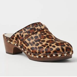 Ann Taylor Animal Print Calf Hair Clog Brown Size 7.5 NWT